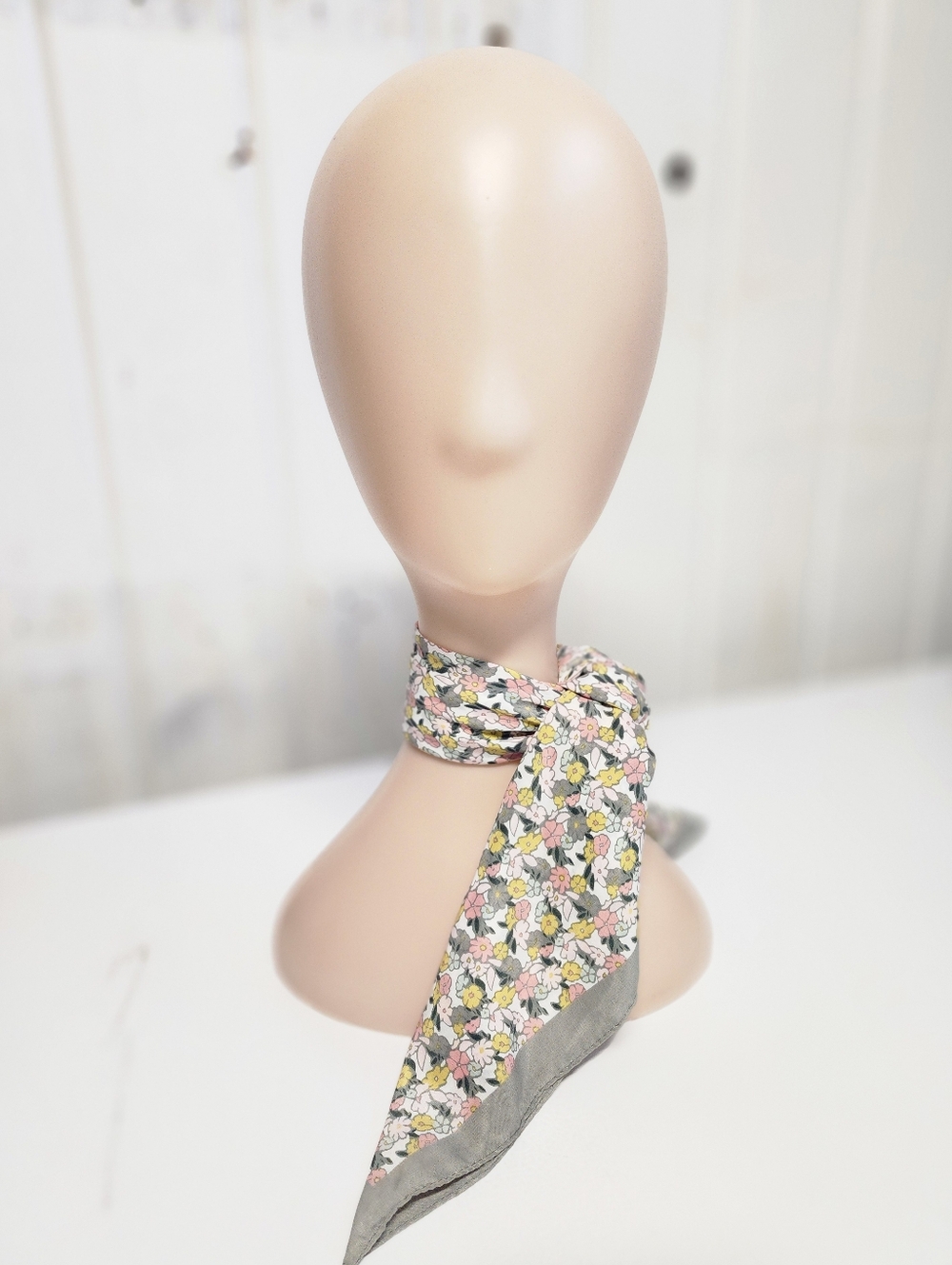 Floral  Scarf in Pastel Pink, Yellow & Grey 24"x24"